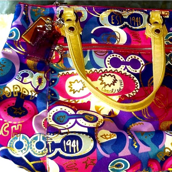 Coach Poppy Limited Edition Pop C Metallic Graffiti Glam Tote - Picture 2 of 6